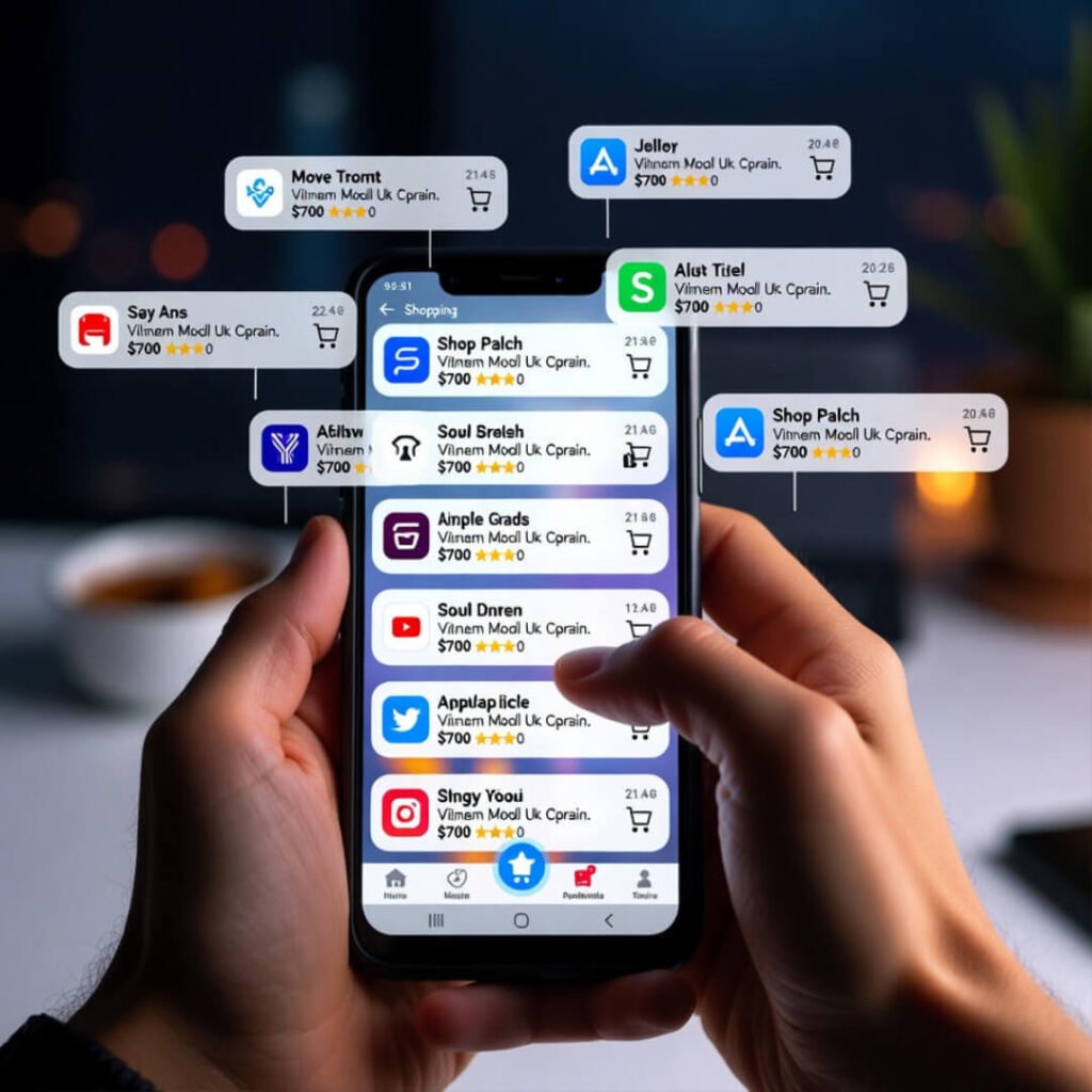 Phone flooded with late-night shopping notifications.