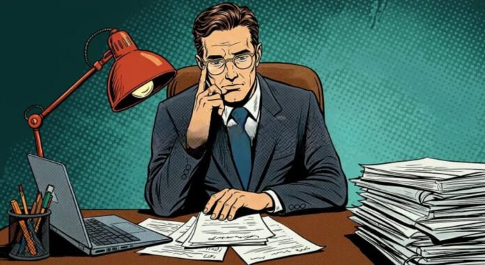 That late-night tax struggle vibe, coffee stains and all.